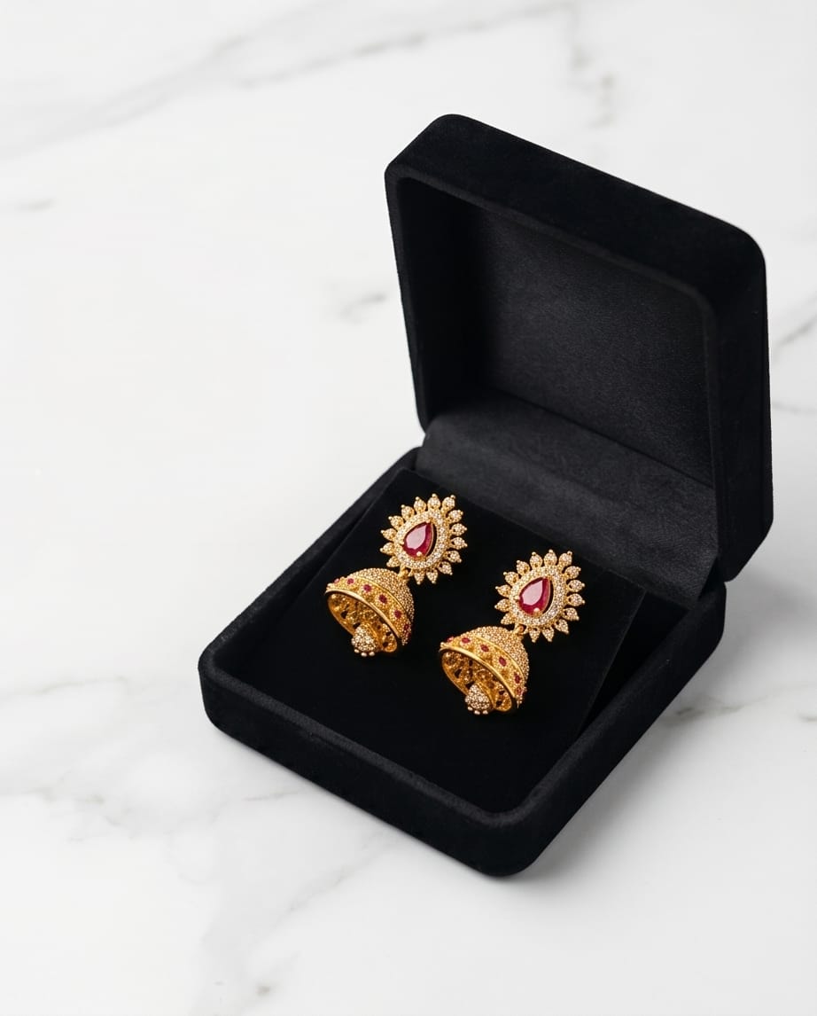 Sia Radiant Ruby CZ Jhumka